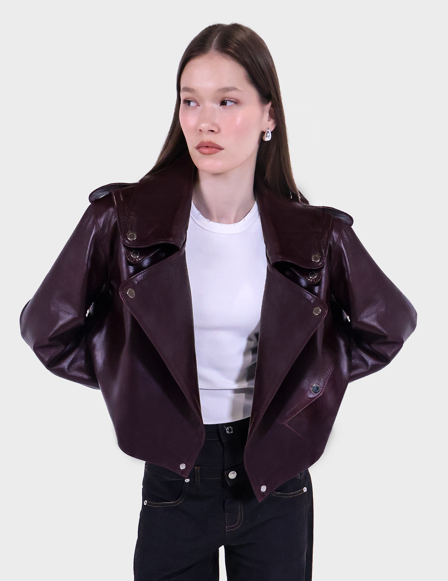 Cropped Trench Leather Jacket